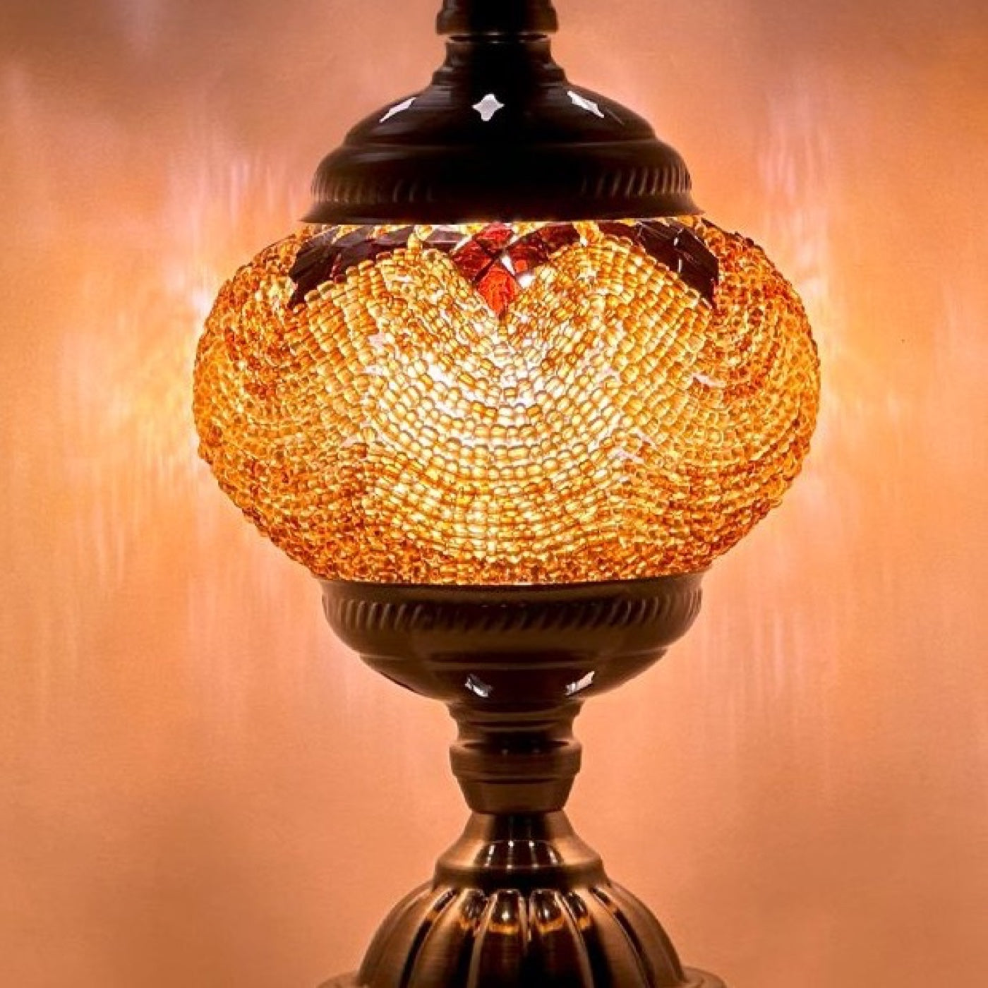 Desert Mirage mosaic glass table lamp — close-up of the hand-cut mosaic glass