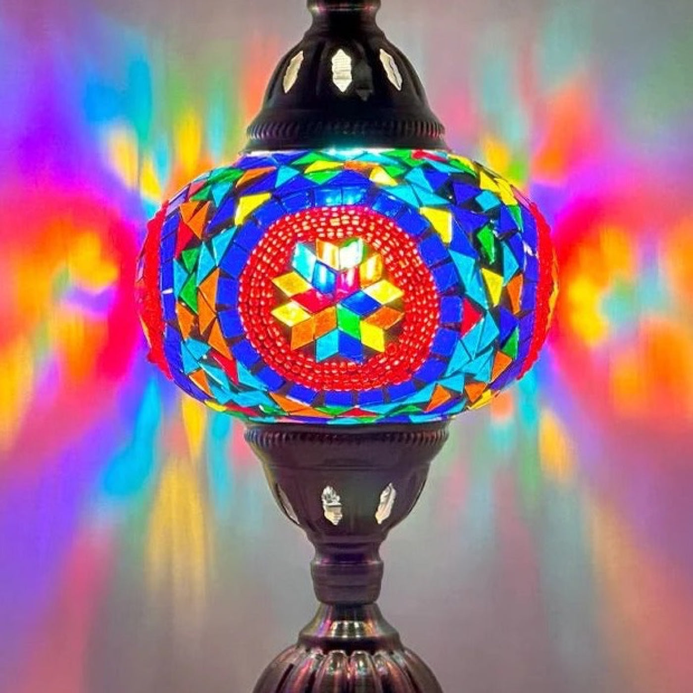 Desert Rose Blue Mosaic Desk Lamp mosaic glass table lamp — close-up of the hand-cut mosaic glass
