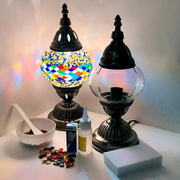 DIY Mosaic Lamp Set - Multicolor Road Pattern on Round Ball Table Lamp