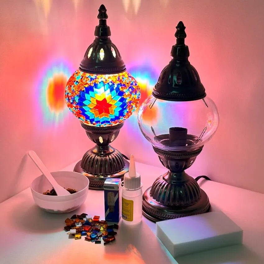 DIY Mosaic Lamp Set - Hot'n Cold Flower Pattern on Round Ball Table Lamp