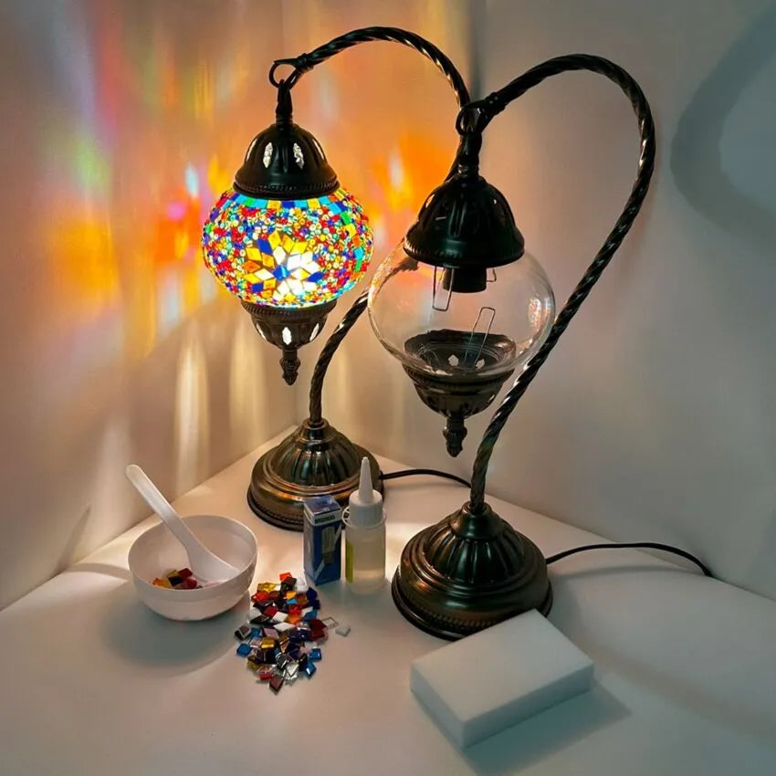 DIY Mosaic Lamp Set - Colorful Star Pattern Swan Neck Turkish Lamp