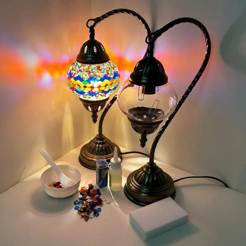 DIY Mosaic Lamp Set - Rainbow Road Pattern Swan Neck Turkish Mosaic Lamp