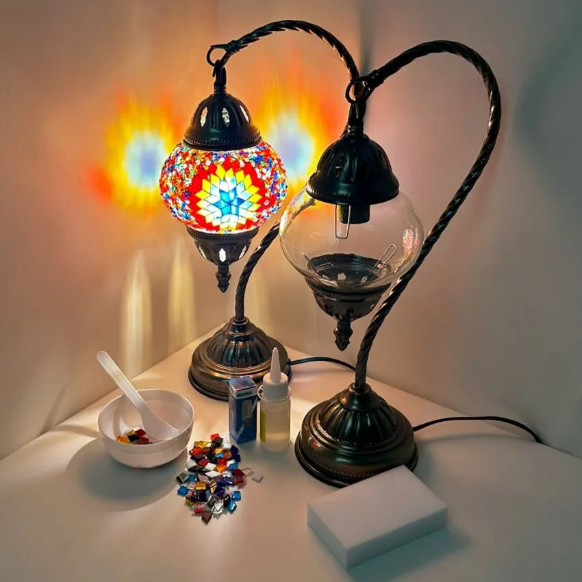 DIY Mosaic Lamp Set - Fiery Petal Flower Pattern Swan Neck Turkish Lamp
