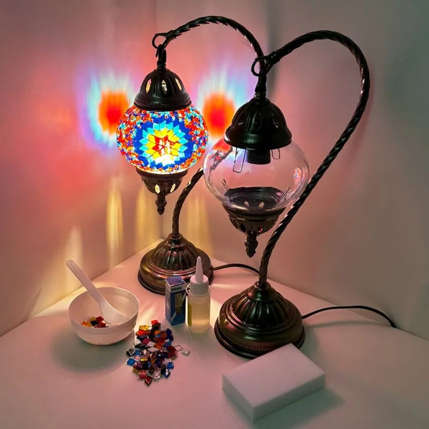DIY Mosaic Lamp Set - Hot and Cold Flower Pattern Swan Neck Turkish Lamp