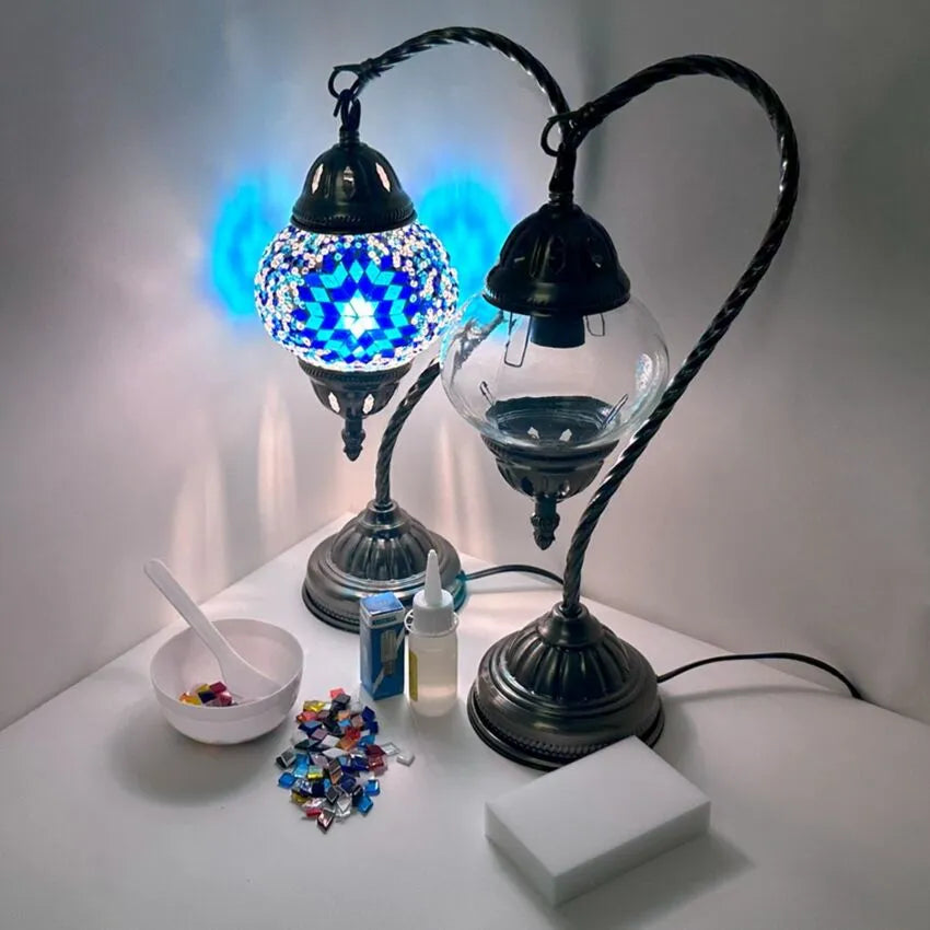 DIY Mosaic Lamp Set - Midnight Blue Star Pattern Swan Neck Turkish Mosaic Lamp
