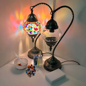 DIY Mosaic Lamp Set - Colorful Flower Pattern Swan Neck Turkish Lamp