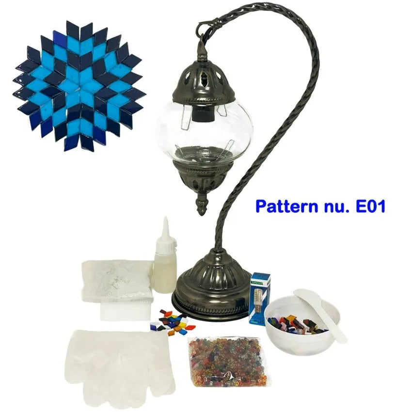 DIY Mosaic Lamp Set - Midnight Blue Star Pattern Swan Neck Turkish Mosaic Lamp