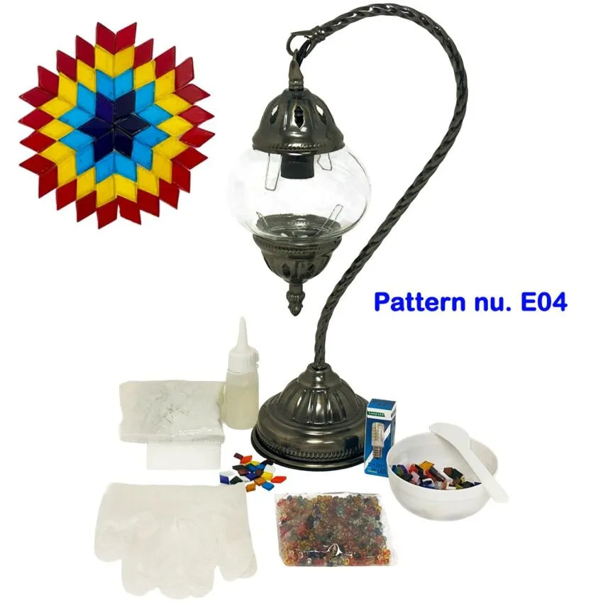 DIY Mosaic Lamp Set - Fiery Petal Flower Pattern Swan Neck Turkish Lamp