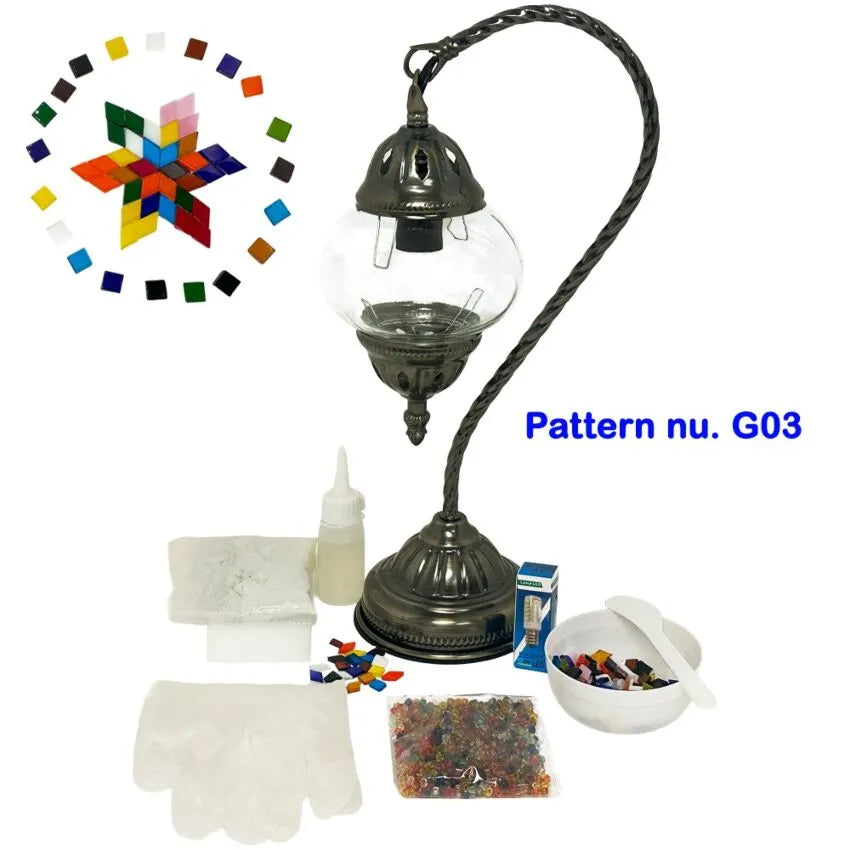 DIY Mosaic Lamp Set - Colorful Flower Pattern Swan Neck Turkish Lamp
