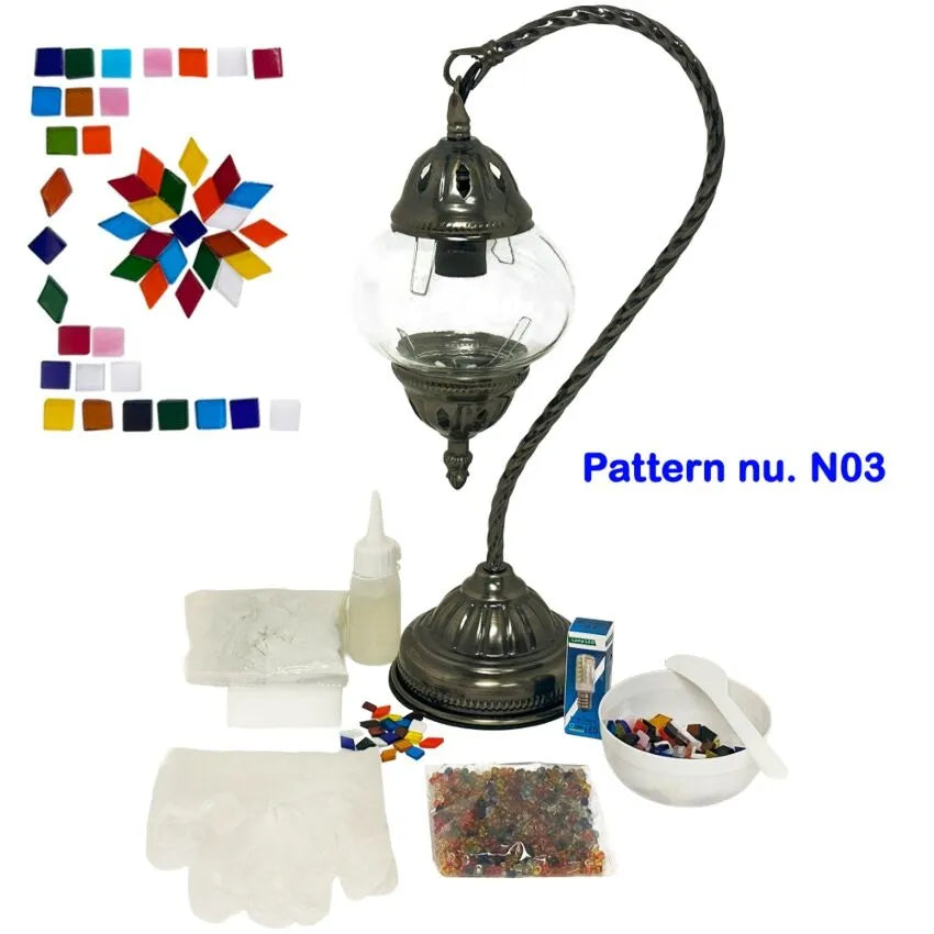 DIY Mosaic Lamp Set - Colorful Star Pattern Swan Neck Turkish Lamp