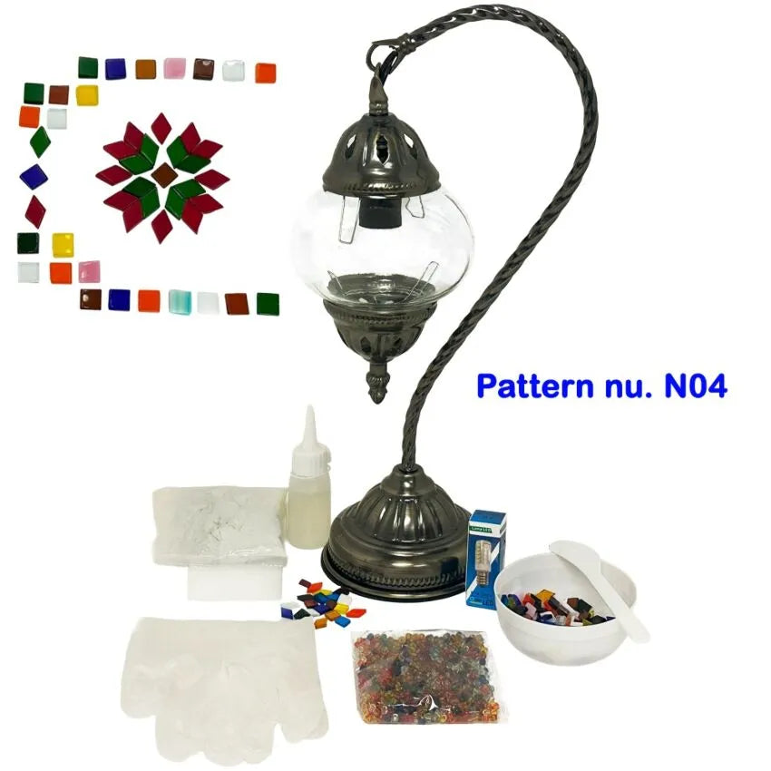 DIY Turkish Mosaic Lamp Set - Red Petal Flower Pattern Swan Neck Turkish Lamp