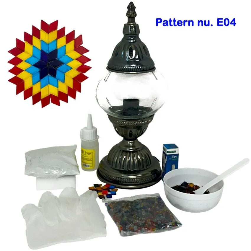 DIY Mosaic Lamp Set - Fiery Petal Flower Pattern on Round Ball Table Lamp