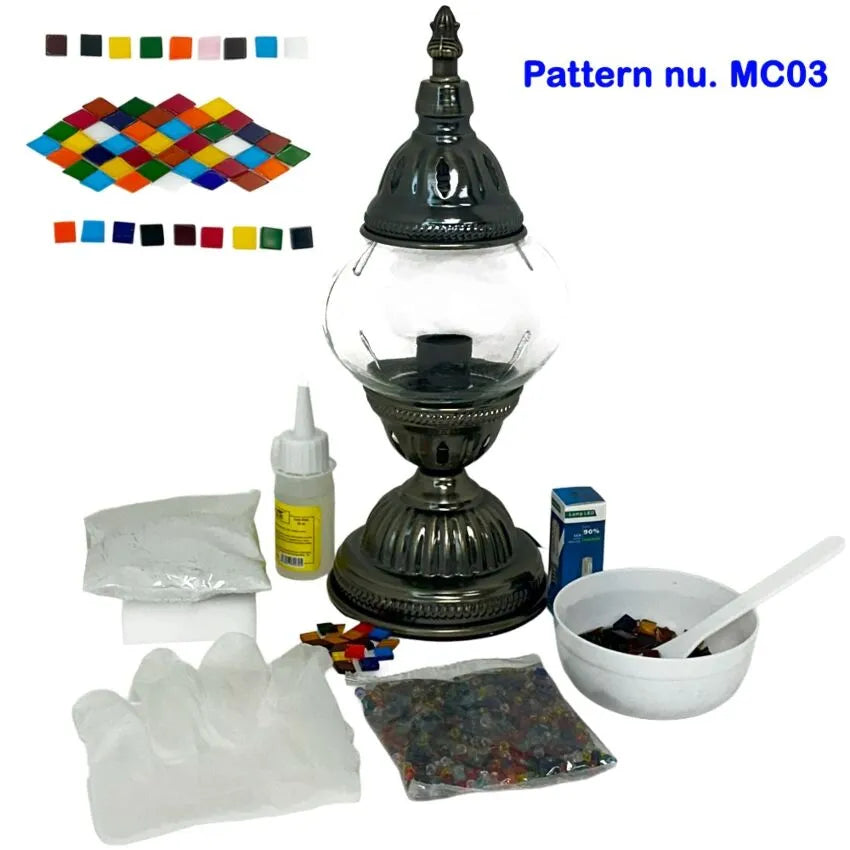 DIY Mosaic Lamp Set - Multicolor Road Pattern on Round Ball Table Lamp