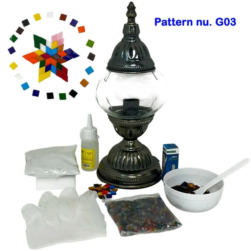 DIY Mosaic Lamp Set - Colorful Flower Pattern on Round Ball Table Lamp