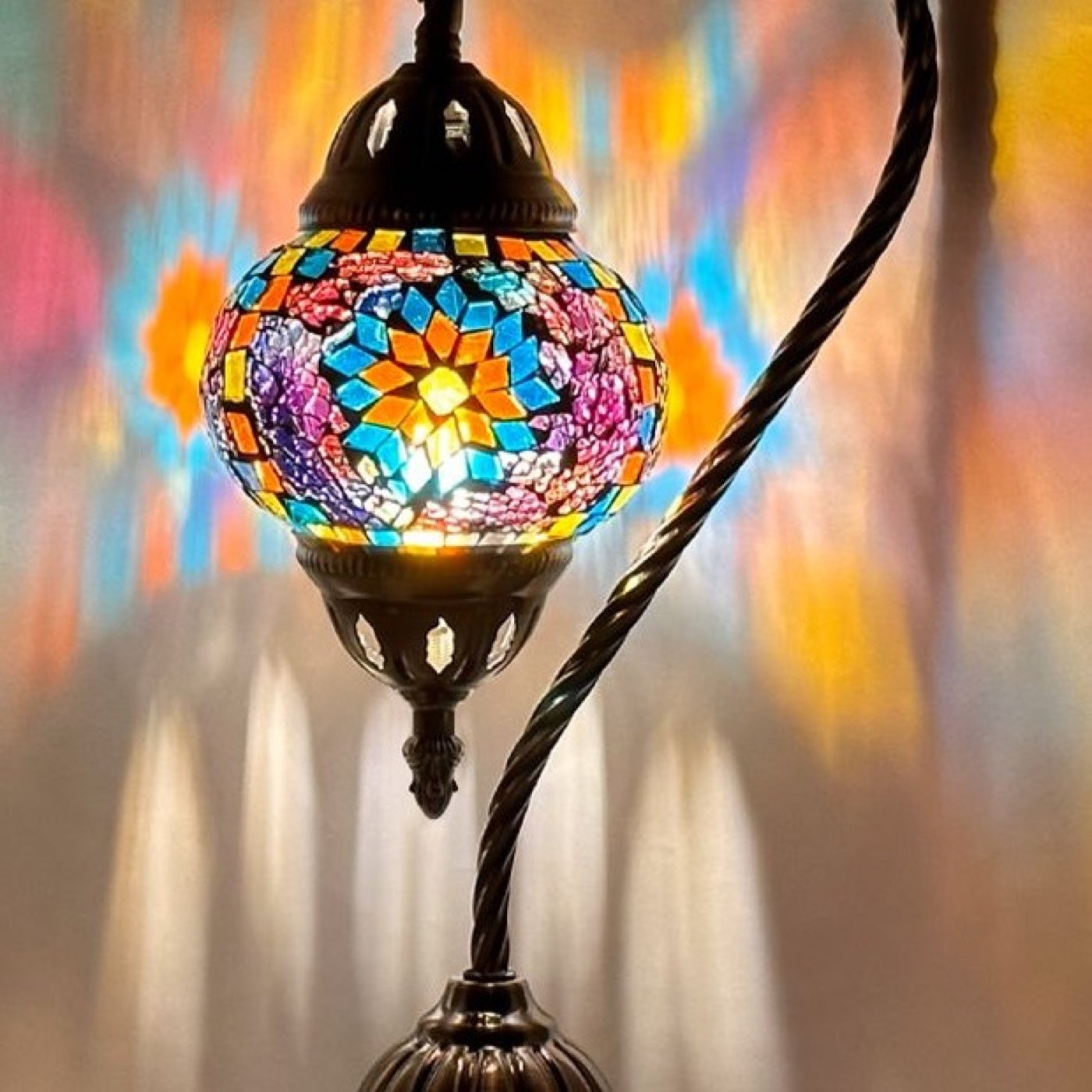 Elegant Blue Sunflower Mosaic Lamp with Turkish Swan Neck Design mosaic glass table lamp — close-up of the hand-cut mosaic glass
