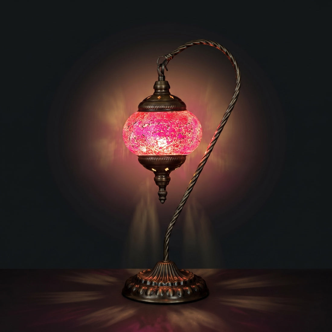 Elegant Lavender mosaic glass table lamp — glowing against a deep charcoal background