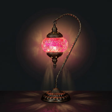 Elegant Lavender mosaic glass table lamp — glowing against a deep charcoal background