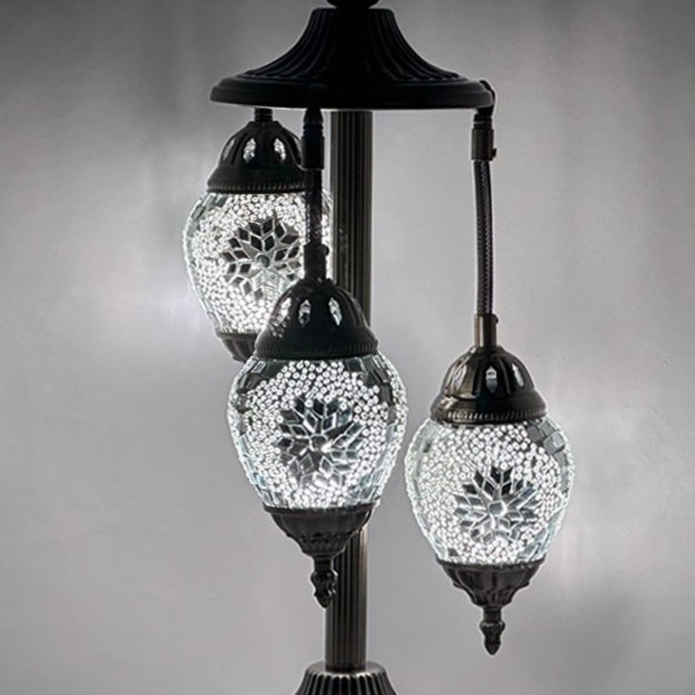 Elegant White Rose mosaic glass table lamp — close-up of the hand-cut mosaic glass