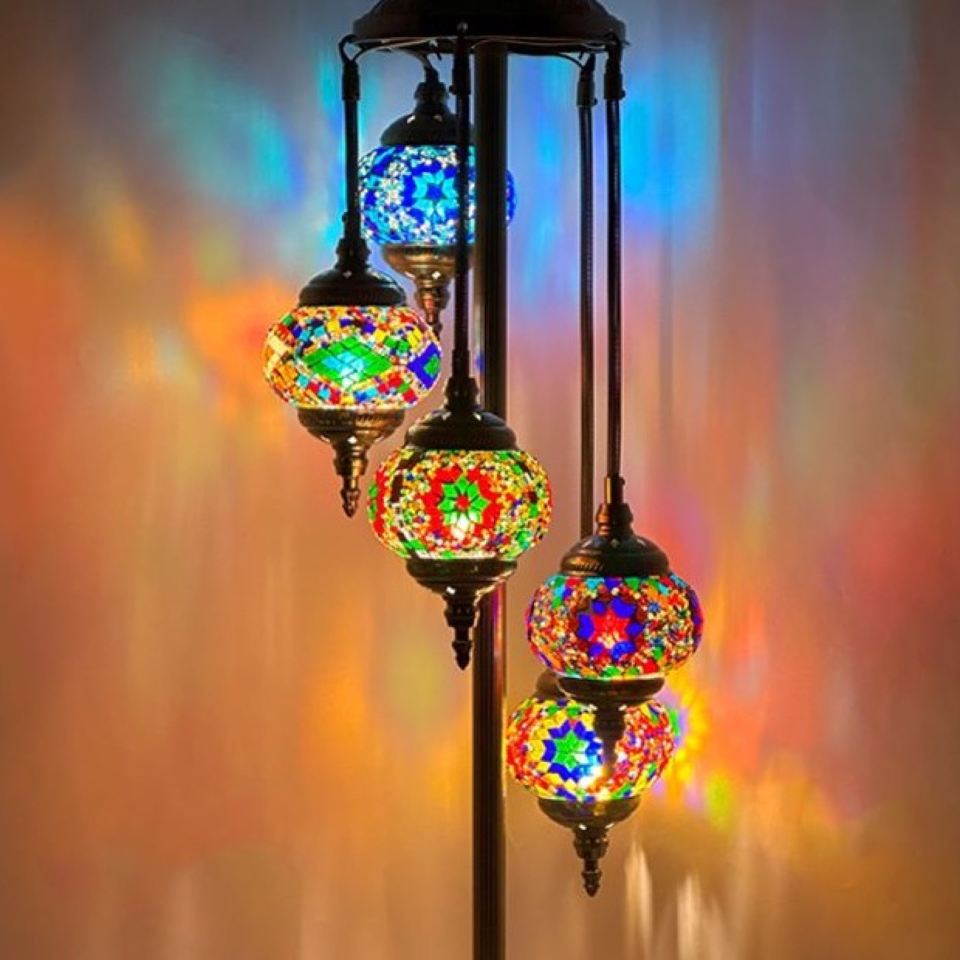Enchanted Mystic Garden mosaic glass table lamp — close-up of the hand-cut mosaic glass