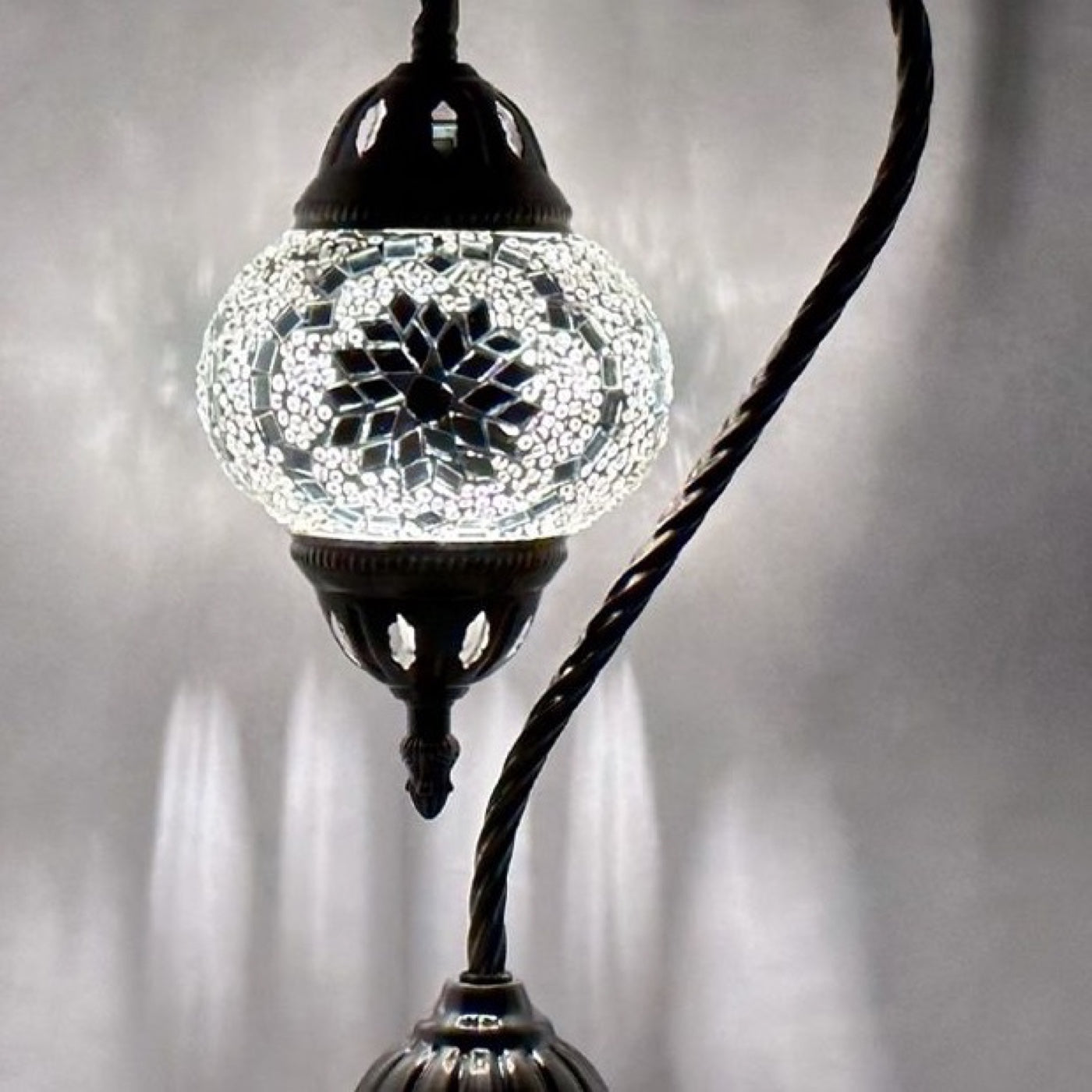 Ethereal Flora mosaic glass table lamp — close-up of the hand-cut mosaic glass