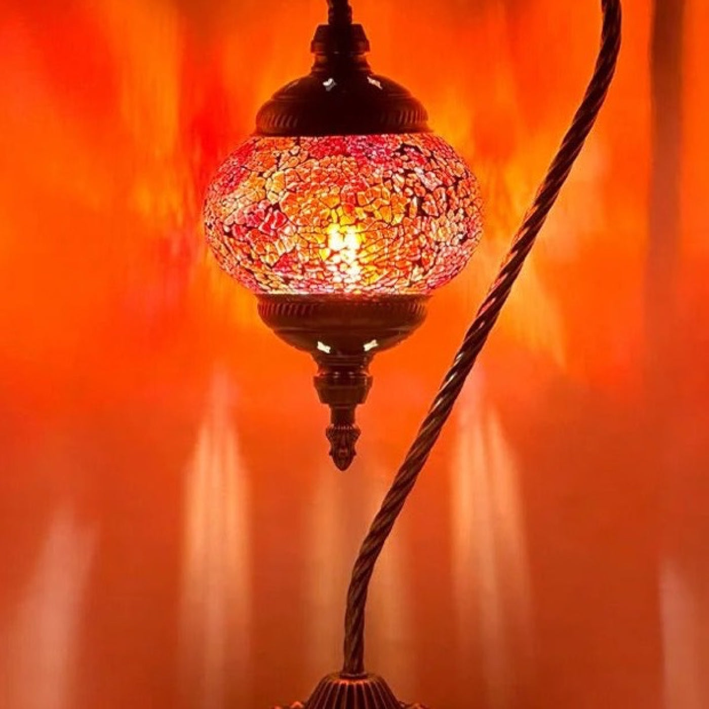 Fiery Grace mosaic glass table lamp — close-up of the hand-cut mosaic glass