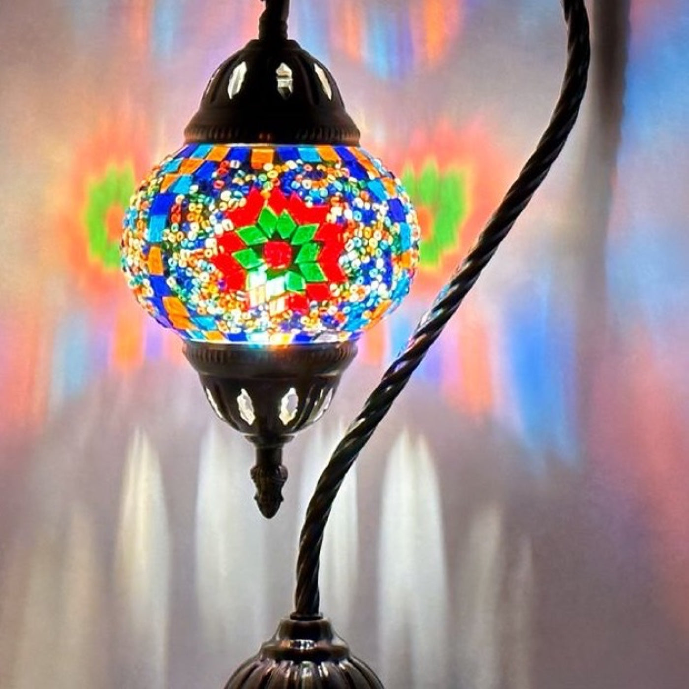 Floral Charm mosaic glass table lamp — close-up of the hand-cut mosaic glass