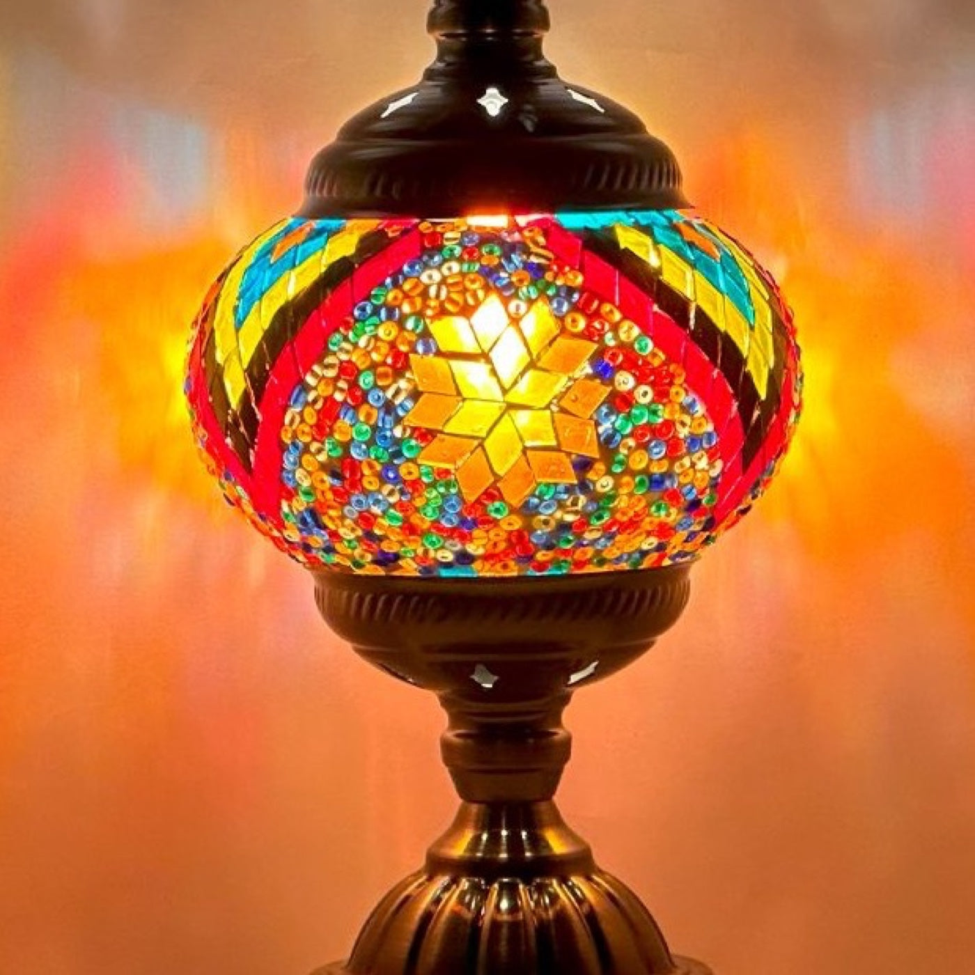 Floral Spectacle mosaic glass table lamp — close-up of the hand-cut mosaic glass