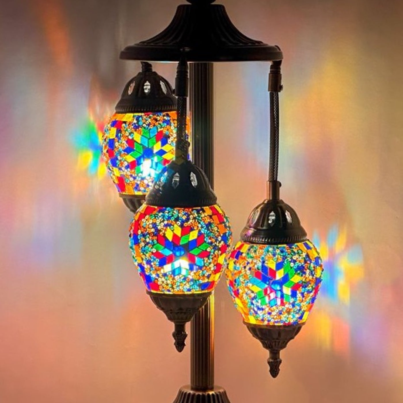 Floral Spectacle mosaic glass table lamp — close-up of the hand-cut mosaic glass
