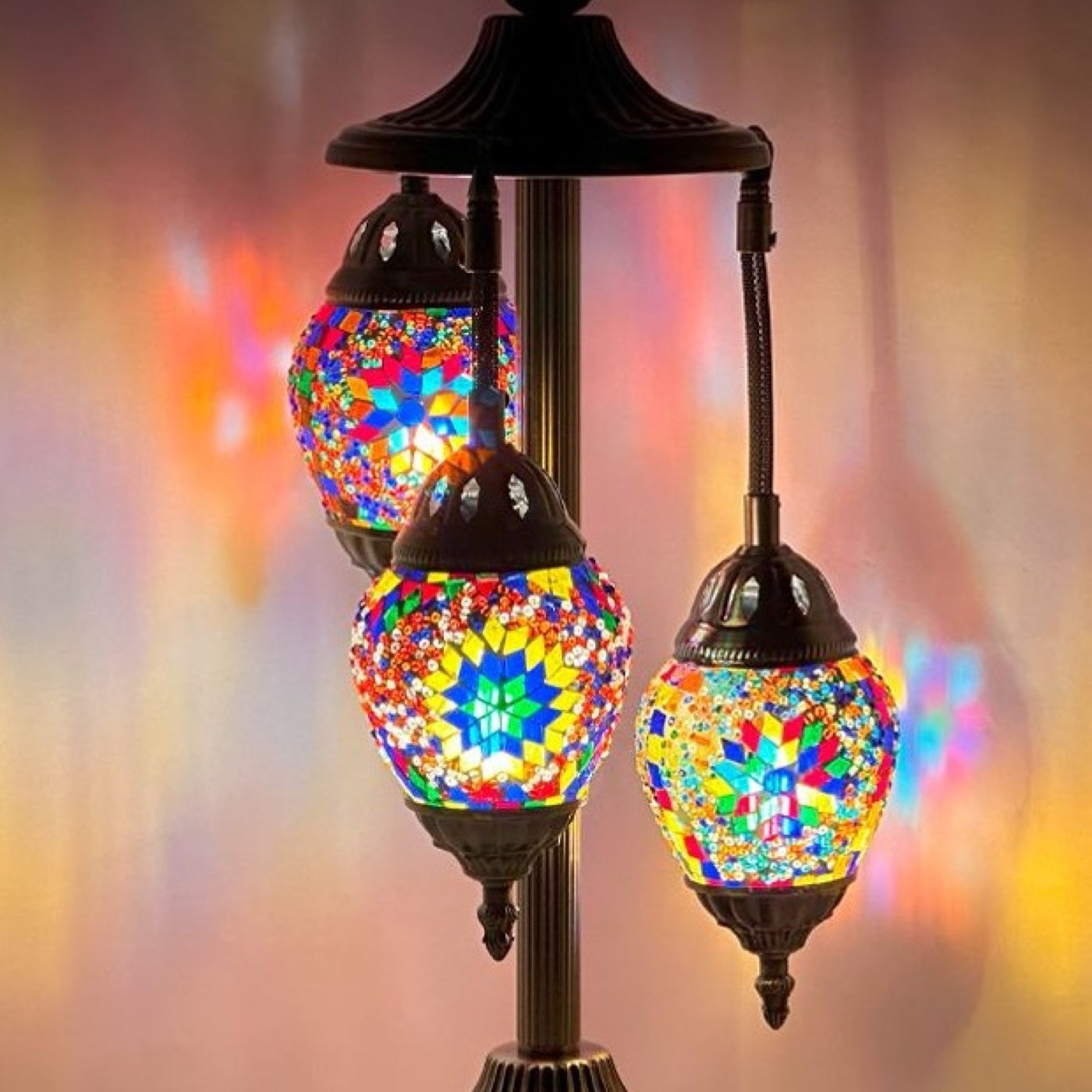 Garden Splendor mosaic glass table lamp — close-up of the hand-cut mosaic glass