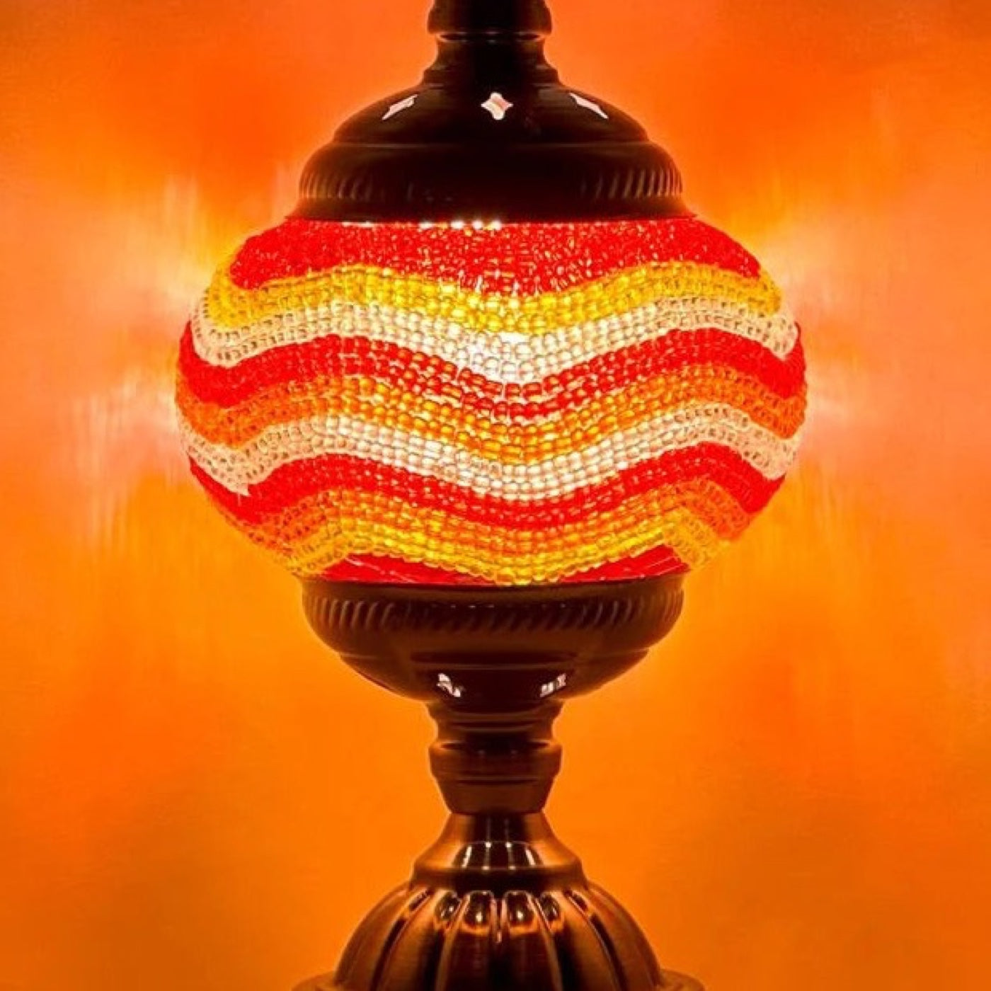 Golden Sands mosaic glass table lamp — close-up of the hand-cut mosaic glass