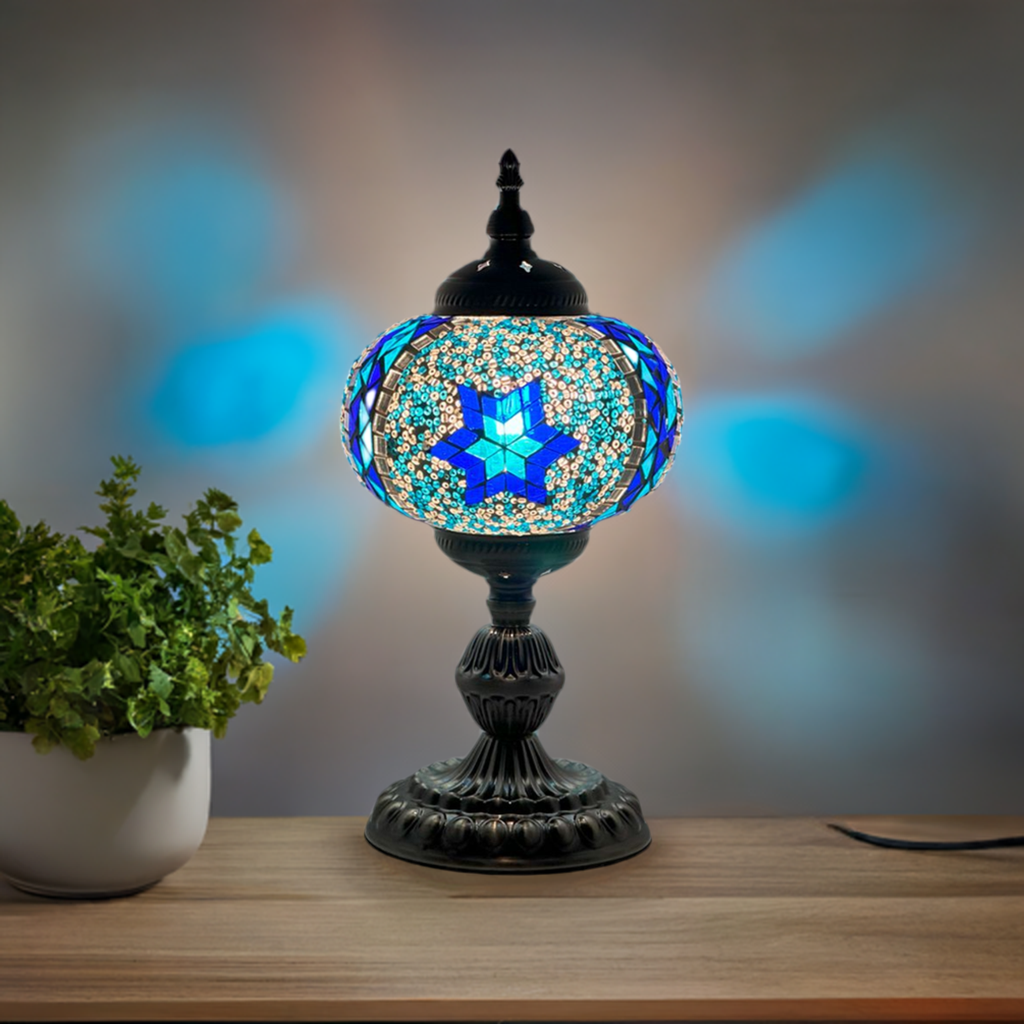 Traditional Blue Star Mosaic Turkish Table Lamp mosaic glass table lamp — setup guide