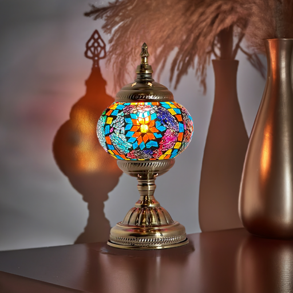 Azure Rainbow: Mosaic Bedside Lamp with Serene Blue Hues