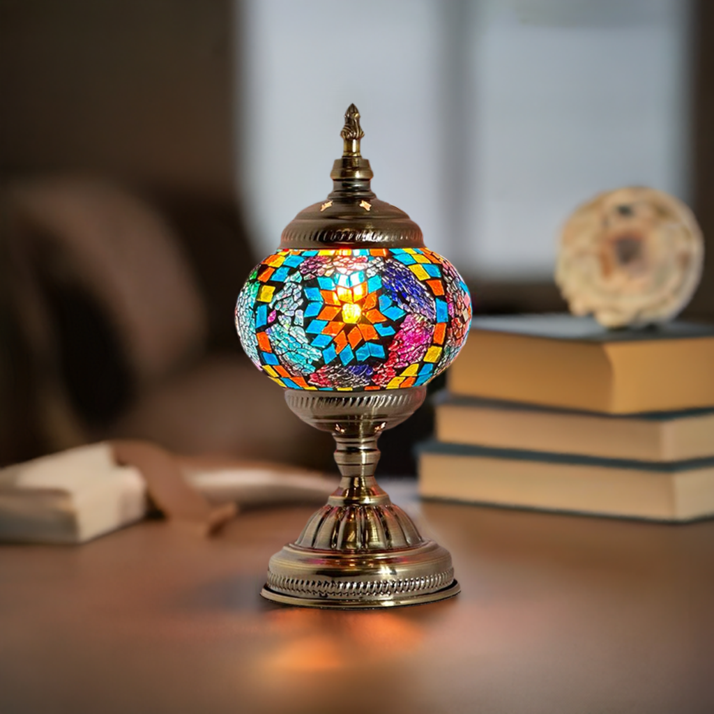 Azure Rainbow mosaic glass table lamp — close-up of the mosaic glass