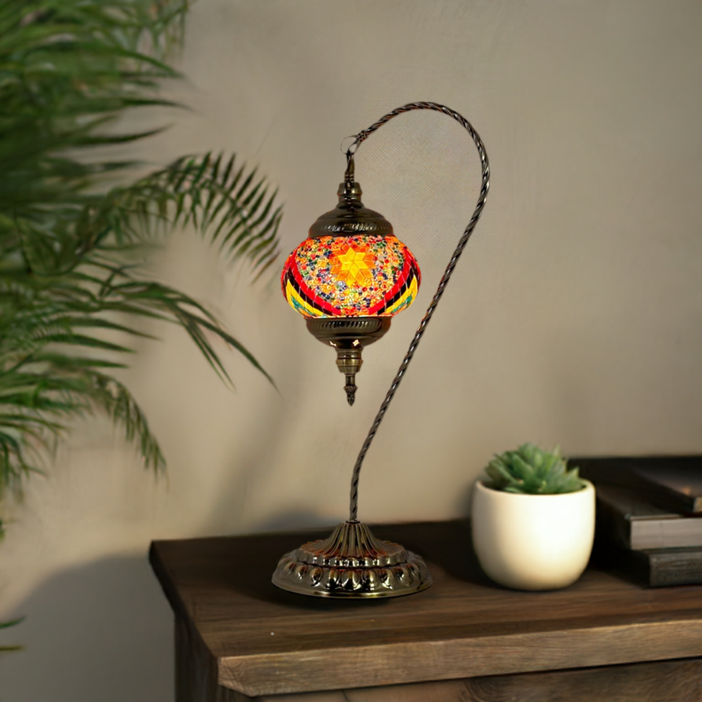 Fiery Waves Swan Neck Handcrafted Mosaic Turkish Lamp