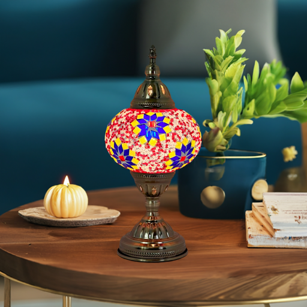Turkish Desk Lamp - Blue & Yellow Floral Design for Modern Decor
