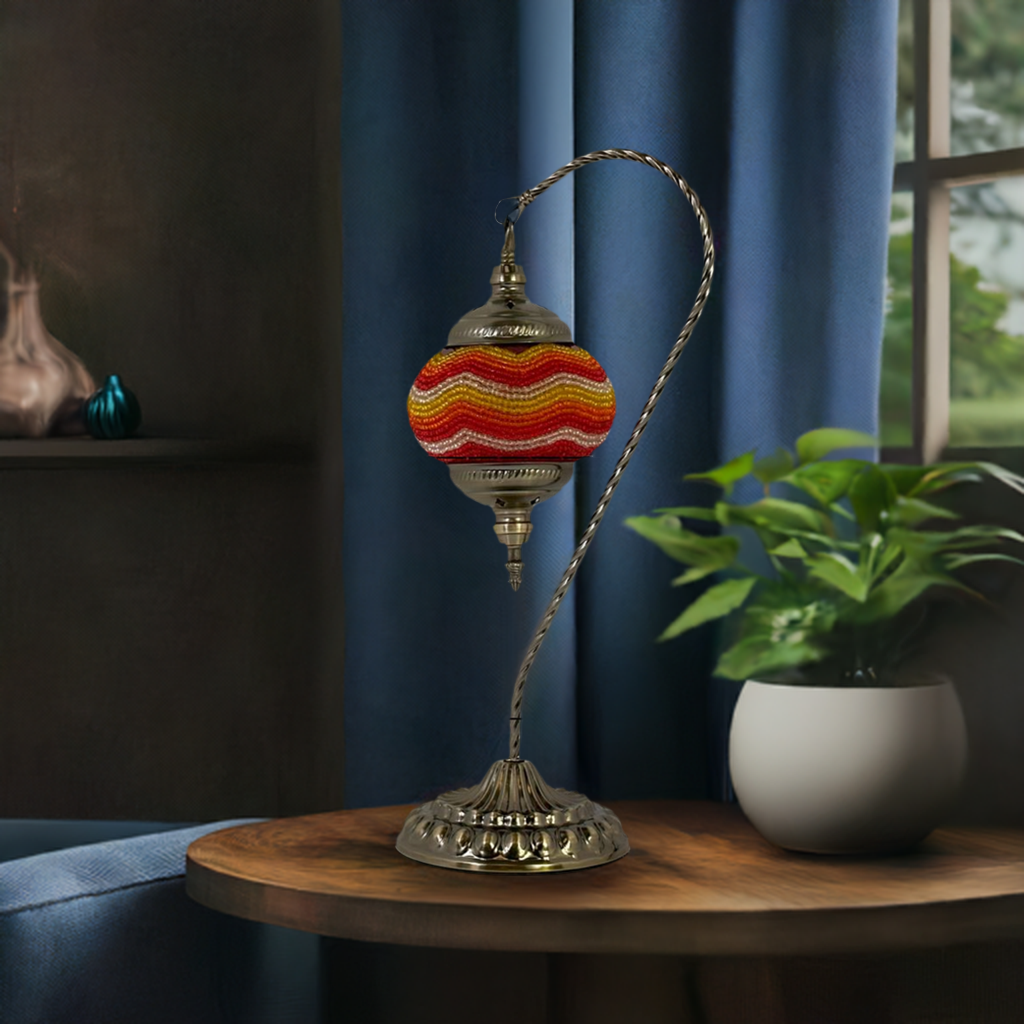 Citrus Radiance mosaic glass table lamp — on a nightstand