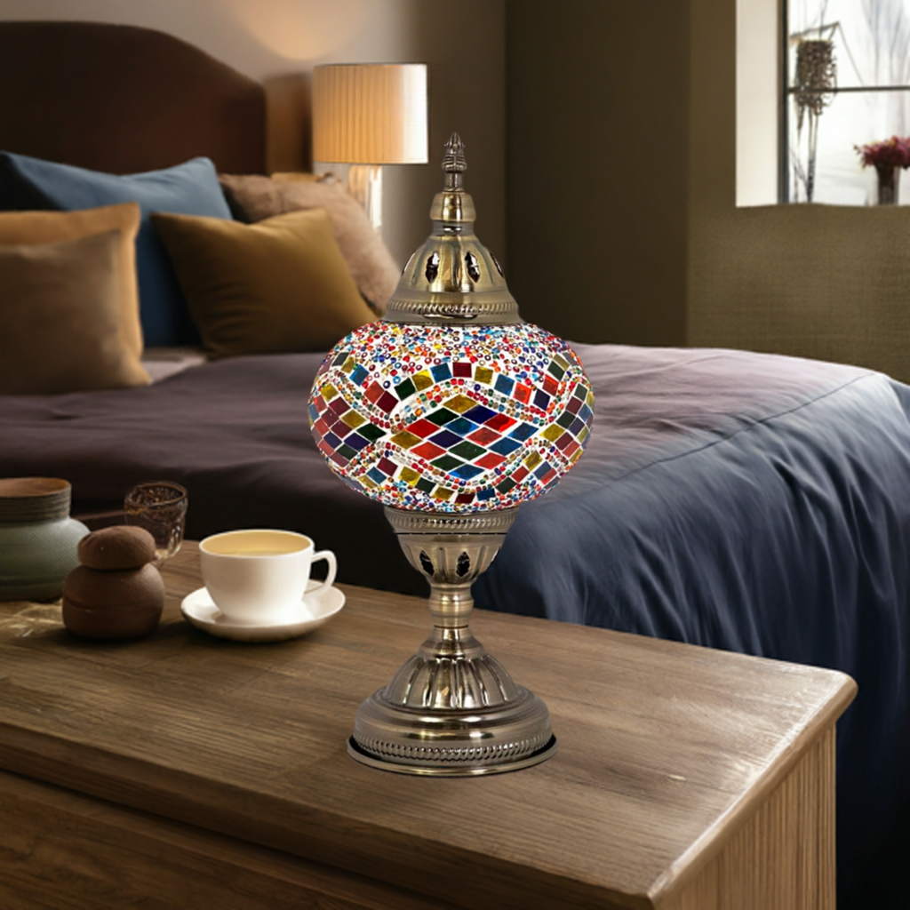 Vivid Rainbow Diamond Road Turkish Mosaic Lamp mosaic glass table lamp — handmade craftsmanship