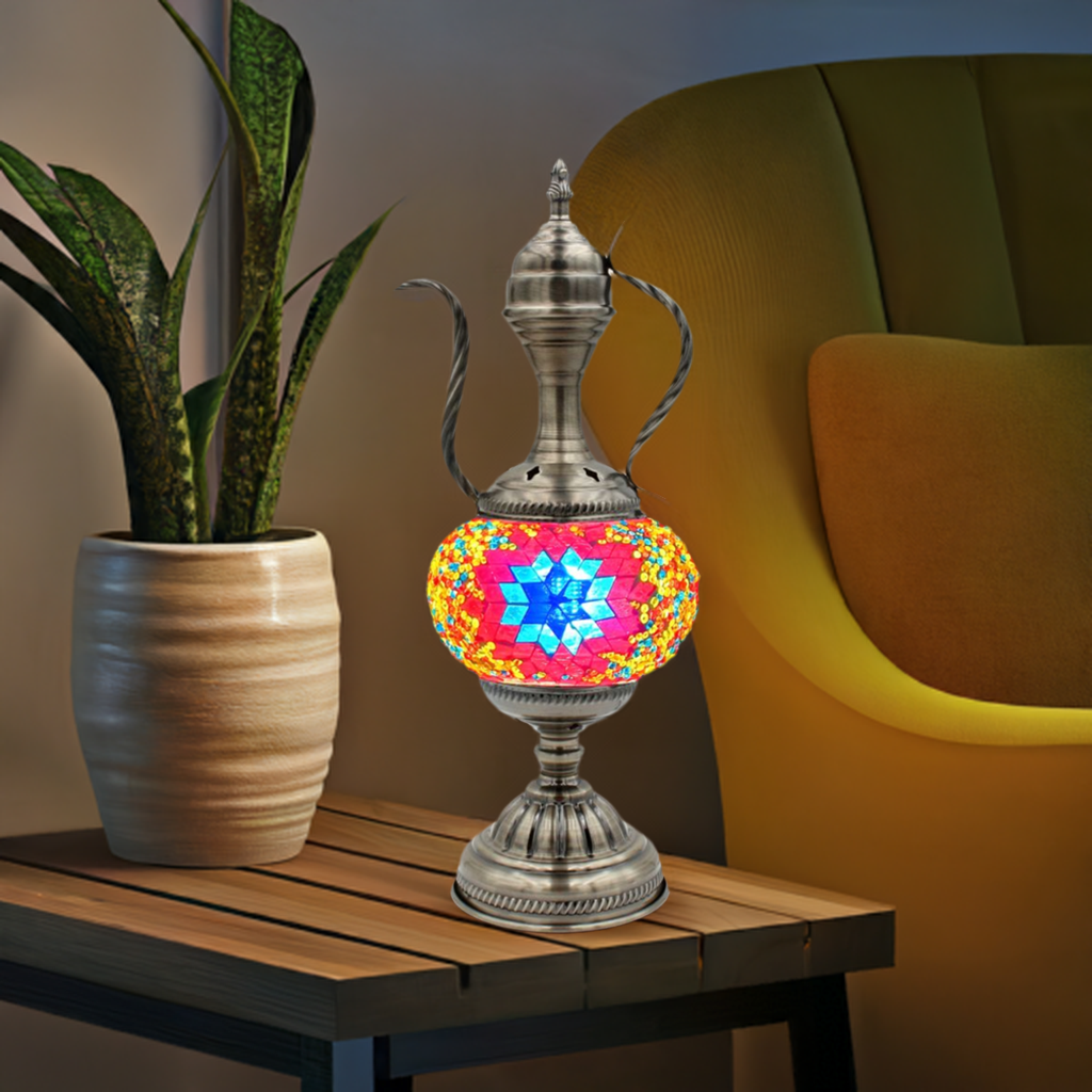 a colorful vase sitting on top of a table