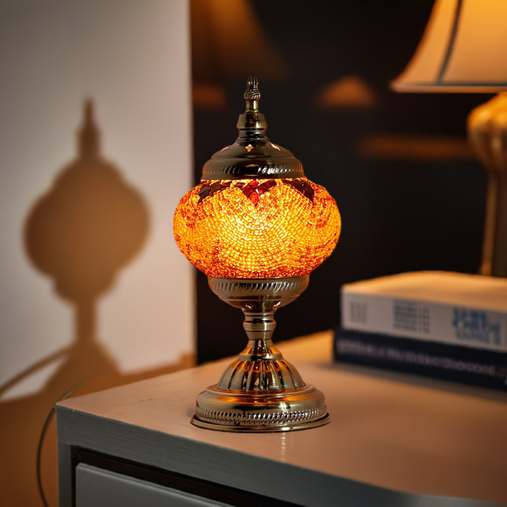 Desert Mirage: Tiffany-Inspired Mosaic Lamp with Golden Sandstorm Pattern