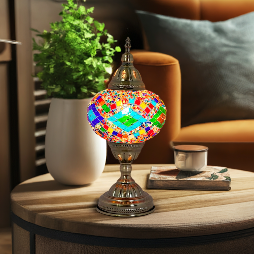 Kaleidoscopic Diamond Road: Multicolor Turkish Mosaic Lamp