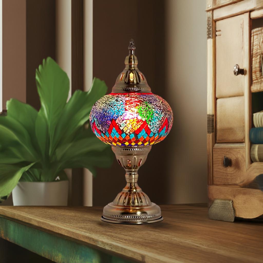 Cosmic Rainbow Bridge: Turkish Mosaic Lamp with Colorful Glasses