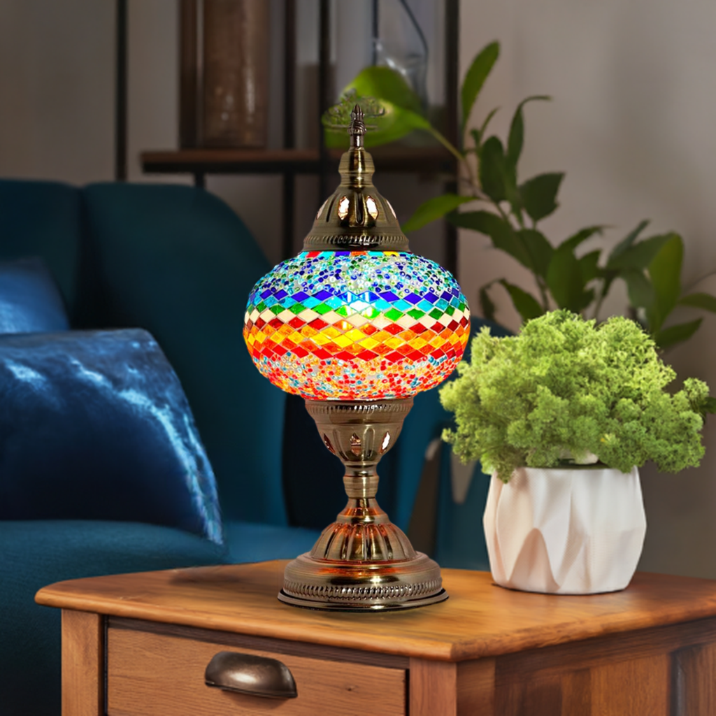Wave of Colors: Bedside Mosaic Lamp with Rainbow Hues
