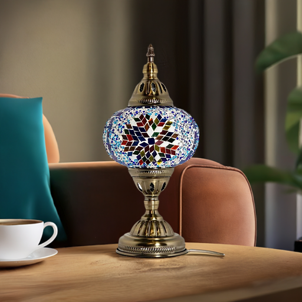 Coral Bloom mosaic glass table lamp — handmade craftsmanship