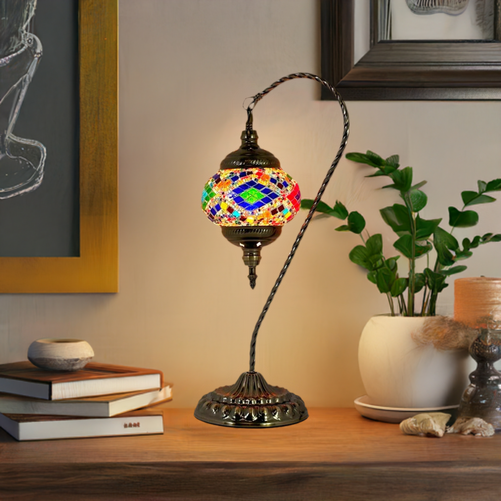 Vibrant Aura Handmade Swan Neck Mosaic Lamps in Colorful Tones