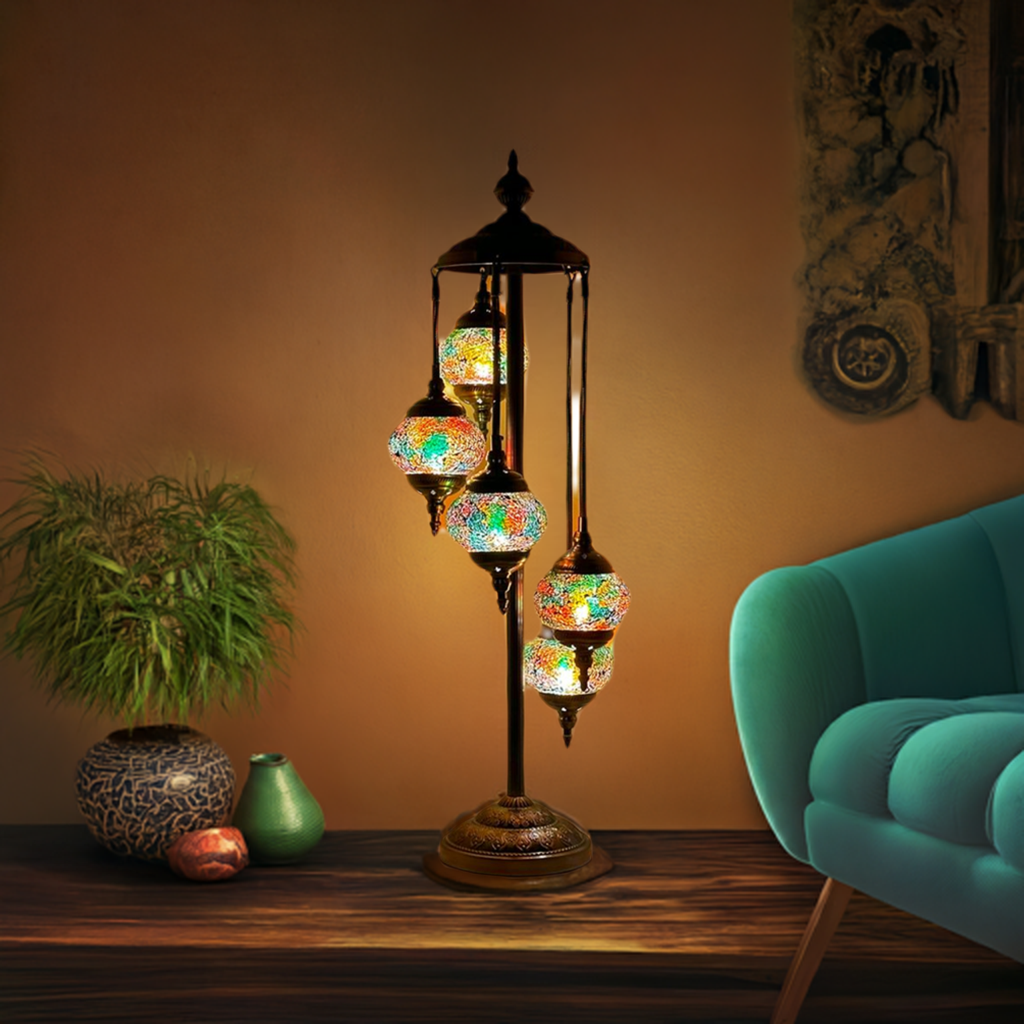 Emerald Glow Turkish Mosaic Lamp with Quintuple Globes mosaic glass table lamp — setup guide