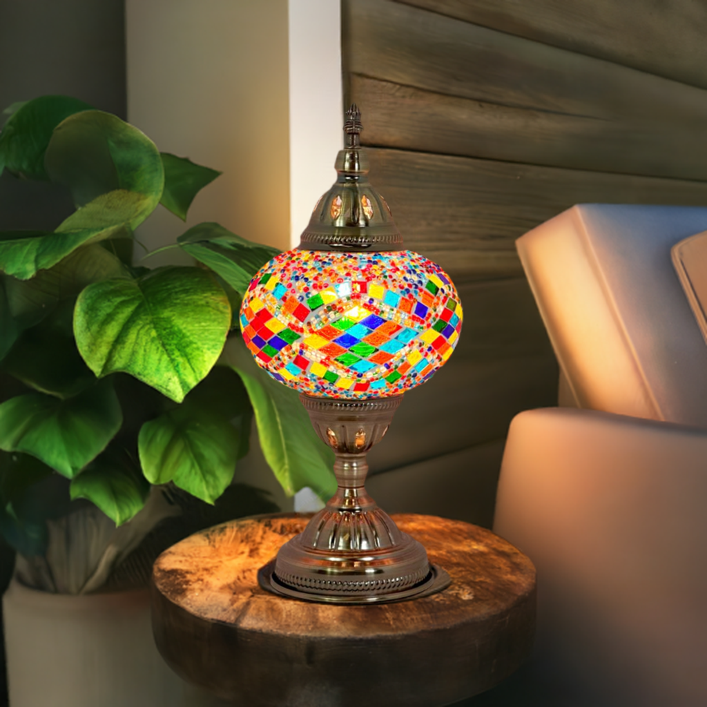 Vivid Rainbow Diamond Road Turkish Mosaic Lamp mosaic glass table lamp — setup guide