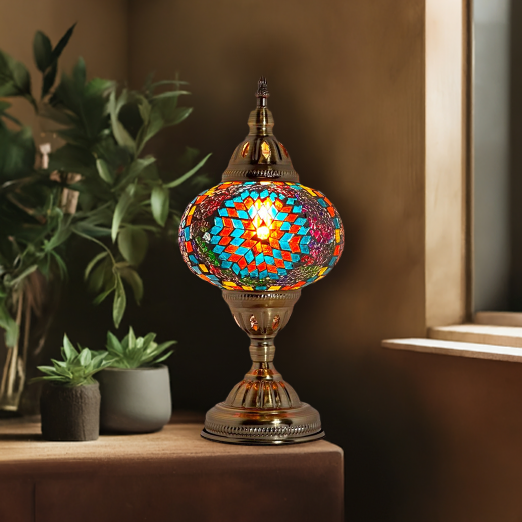 Ottoman Charm: Turkish Delight Lamp with Sunflower Mosaic