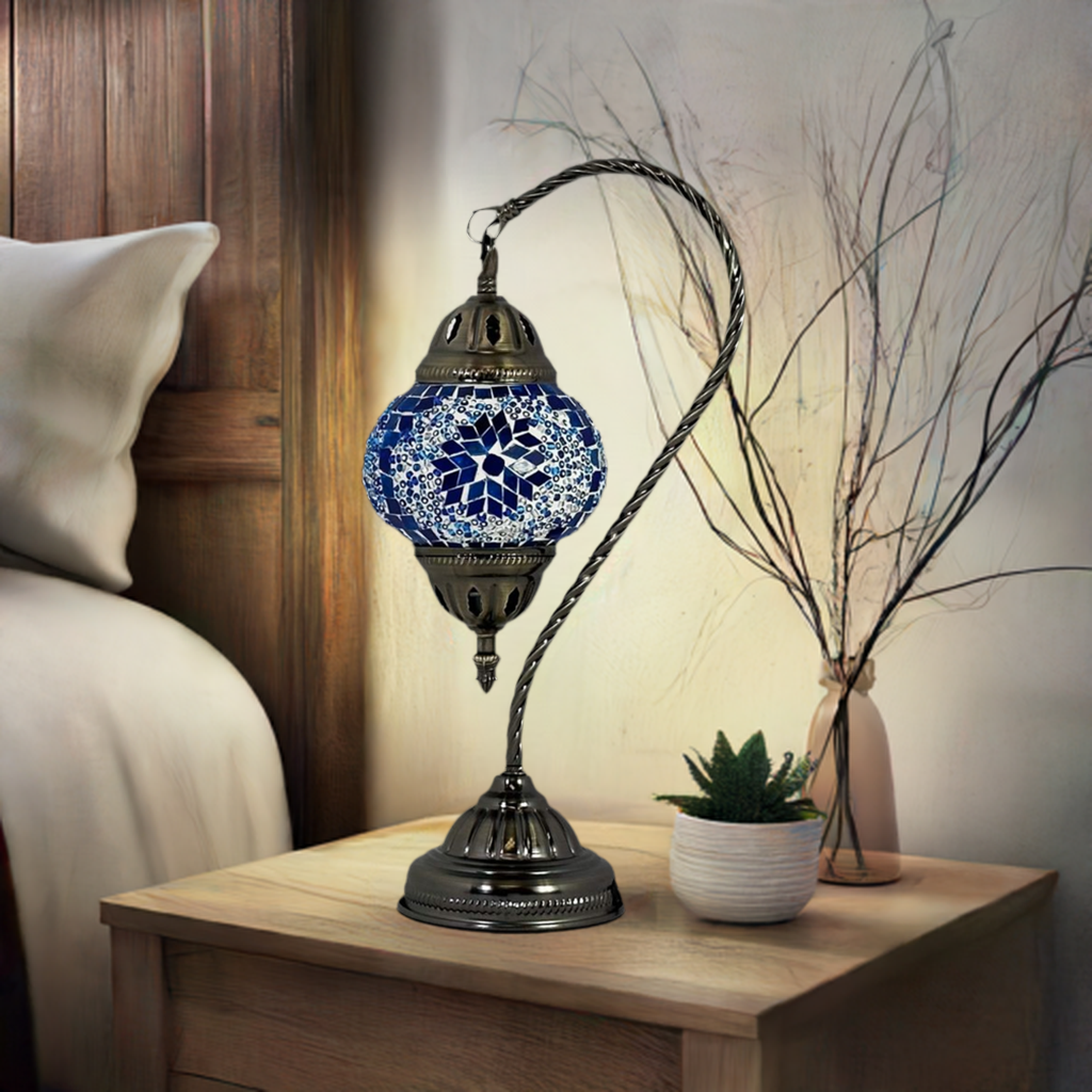 Swan Neck Turkish Desk Lamp mosaic glass table lamp — handmade craftsmanship