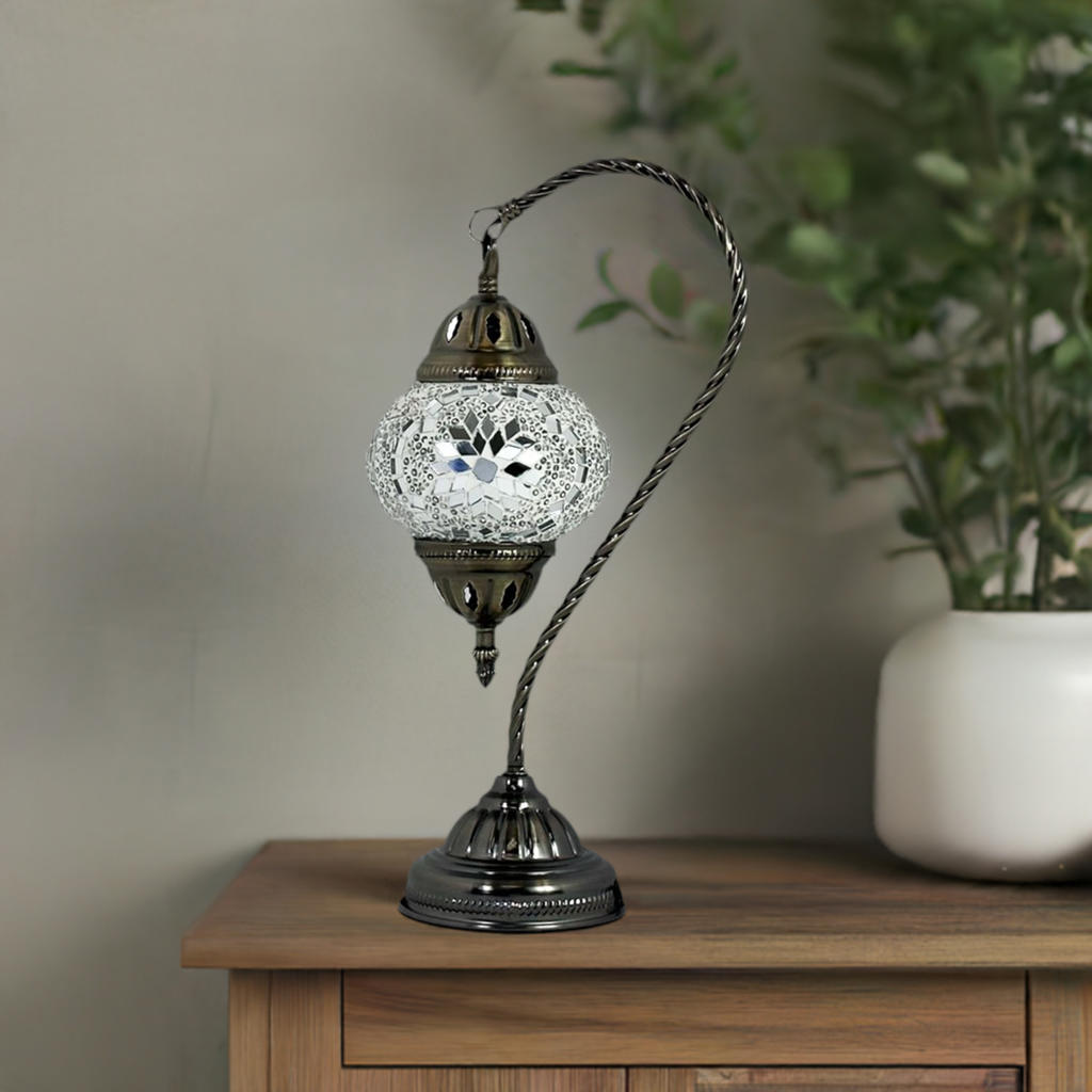 Ethereal Flora mosaic glass table lamp — on a nightstand