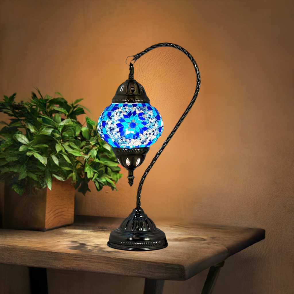 Swan Neck Turkish Desk Lamp - Blue Mosaic Artistry